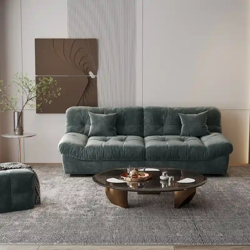 Pink / Grey / Beige Velvet Loveseat Sofa – 2-Seater