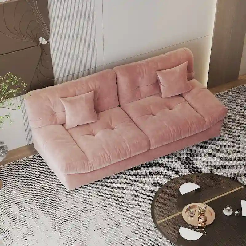 Pink / Grey / Beige Velvet Loveseat Sofa – 2-Seater