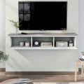 White & Grey Oak / Hickory, Transitional Floating TV Stand, 3-Shelf, Wall-Mount