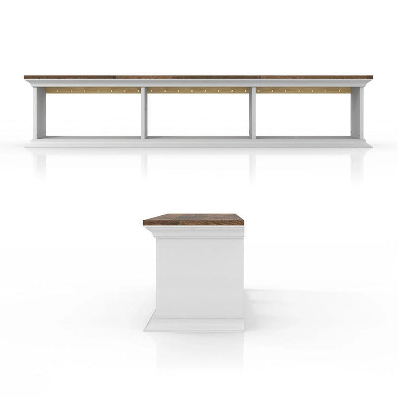 White & Grey Oak / Hickory, Transitional Floating TV Stand, 3-Shelf, Wall-Mount