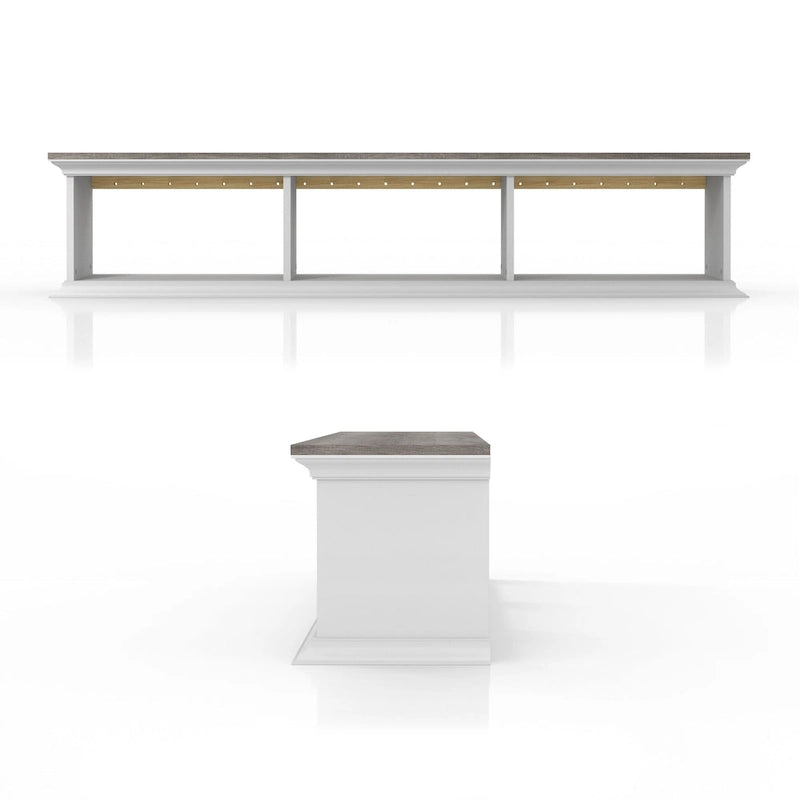 White & Grey Oak / Hickory, Transitional Floating TV Stand, 3-Shelf, Wall-Mount