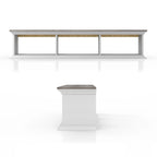 White & Grey Oak / Hickory, Transitional Floating TV Stand, 3-Shelf, Wall-Mount