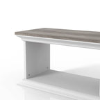 White & Grey Oak / Hickory, Transitional Floating TV Stand, 3-Shelf, Wall-Mount