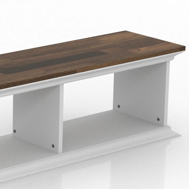 White & Grey Oak / Hickory, Transitional Floating TV Stand, 3-Shelf, Wall-Mount