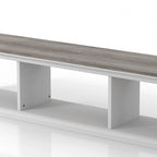 White & Grey Oak / Hickory, Transitional Floating TV Stand, 3-Shelf, Wall-Mount