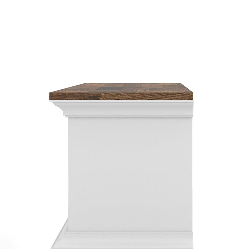 White & Grey Oak / Hickory, Transitional Floating TV Stand, 3-Shelf, Wall-Mount
