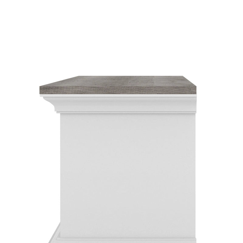 White & Grey Oak / Hickory, Transitional Floating TV Stand, 3-Shelf, Wall-Mount
