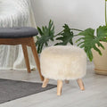 White/Natural/Multi/Brown Linen Round Ottoman Footrest Stool, 1-Person