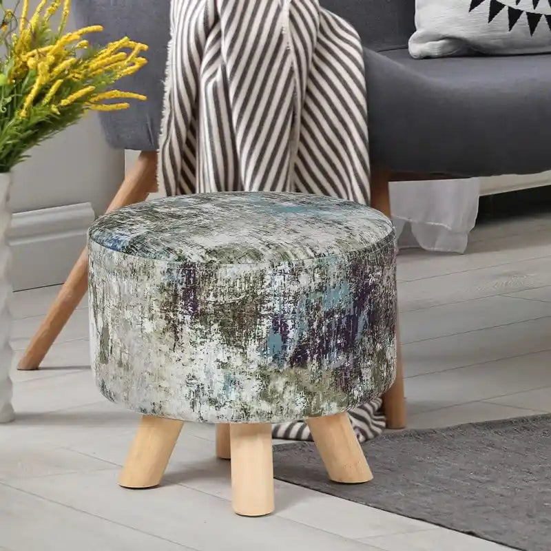 Pouf rond en lin 1 place blanc/naturel/multicolore/marron