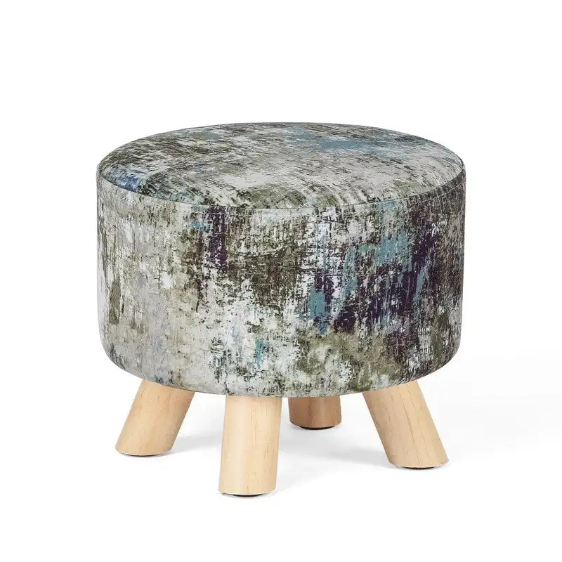 White/Natural/Multi/Brown Linen Round Ottoman Footrest Stool, 1-Person