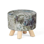 White/Natural/Multi/Brown Linen Round Ottoman Footrest Stool, 1-Person