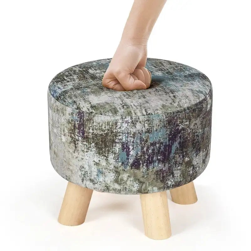 White/Natural/Multi/Brown Linen Round Ottoman Footrest Stool, 1-Person