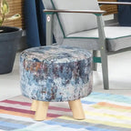 White/Natural/Multi/Brown Linen Round Ottoman Footrest Stool, 1-Person
