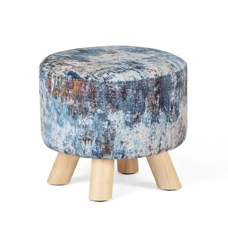 White/Natural/Multi/Brown Linen Round Ottoman Footrest Stool, 1-Person