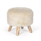 White/Natural/Multi/Brown Linen Round Ottoman Footrest Stool, 1-Person