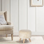 White/Natural/Multi/Brown Linen Round Ottoman Footrest Stool, 1-Person