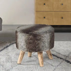 White/Natural/Multi/Brown Linen Round Ottoman Footrest Stool, 1-Person