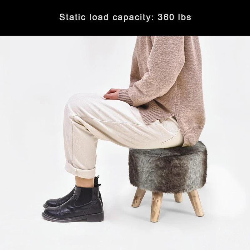 White/Natural/Multi/Brown Linen Round Ottoman Footrest Stool, 1-Person