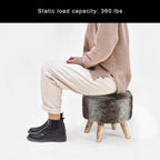 White/Natural/Multi/Brown Linen Round Ottoman Footrest Stool, 1-Person