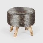 White/Natural/Multi/Brown Linen Round Ottoman Footrest Stool, 1-Person