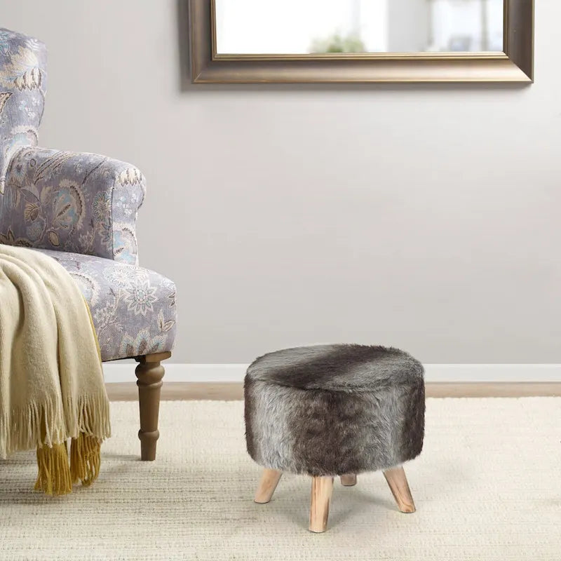 White/Natural/Multi/Brown Linen Round Ottoman Footrest Stool, 1-Person
