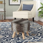White/Natural/Multi/Brown Linen Round Ottoman Footrest Stool, 1-Person