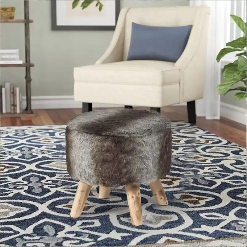 White/Natural/Multi/Brown Linen Round Ottoman Footrest Stool, 1-Person