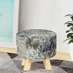 White/Natural/Multi/Brown Linen Round Ottoman Footrest Stool, 1-Person