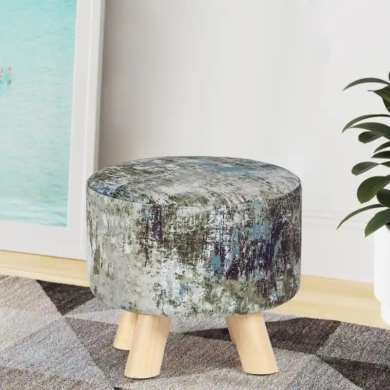 White/Natural/Multi/Brown Linen Round Ottoman Footrest Stool, 1-Person