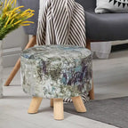 White/Natural/Multi/Brown Linen Round Ottoman Footrest Stool, 1-Person