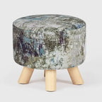 White/Natural/Multi/Brown Linen Round Ottoman Footrest Stool, 1-Person