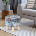 White/Natural/Multi/Brown Linen Round Ottoman Footrest Stool, 1-Person