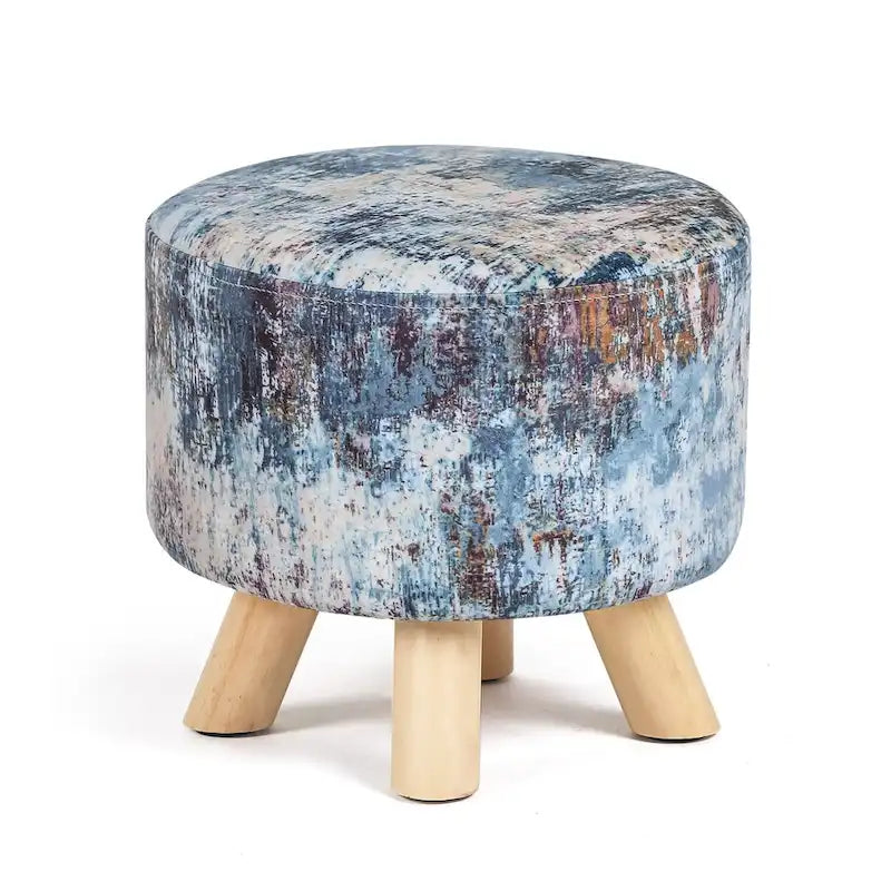 White/Natural/Multi/Brown Linen Round Ottoman Footrest Stool, 1-Person