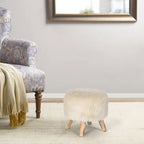 White/Natural/Multi/Brown Linen Round Ottoman Footrest Stool, 1-Person