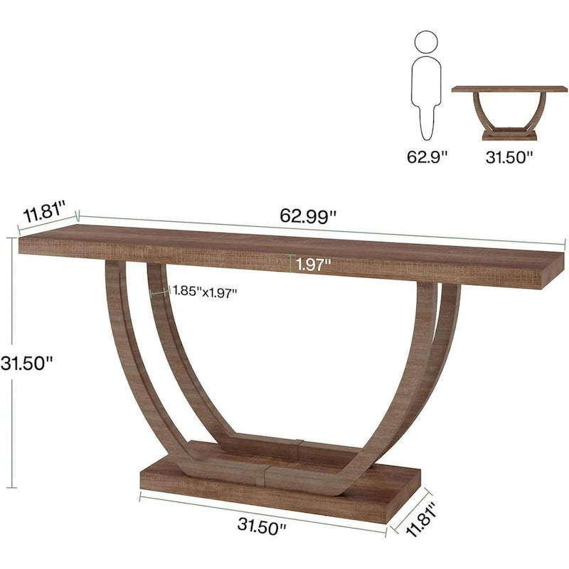 Vintage Brown / Grey Farmhouse Console Table, 63" Narrow Sofa Table for Entryway