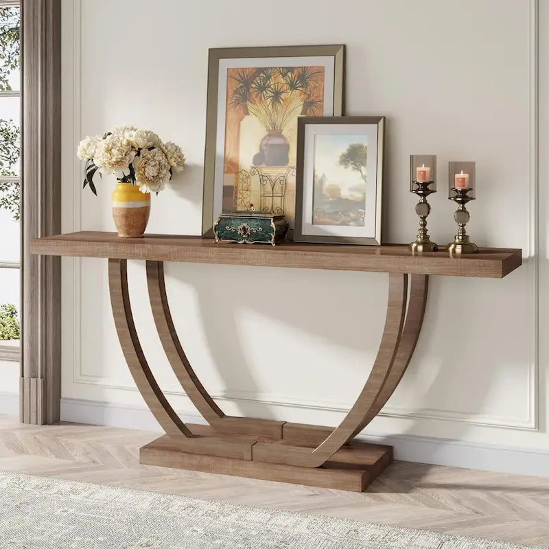 Vintage Brown / Grey Farmhouse Console Table, 63" Narrow Sofa Table for Entryway