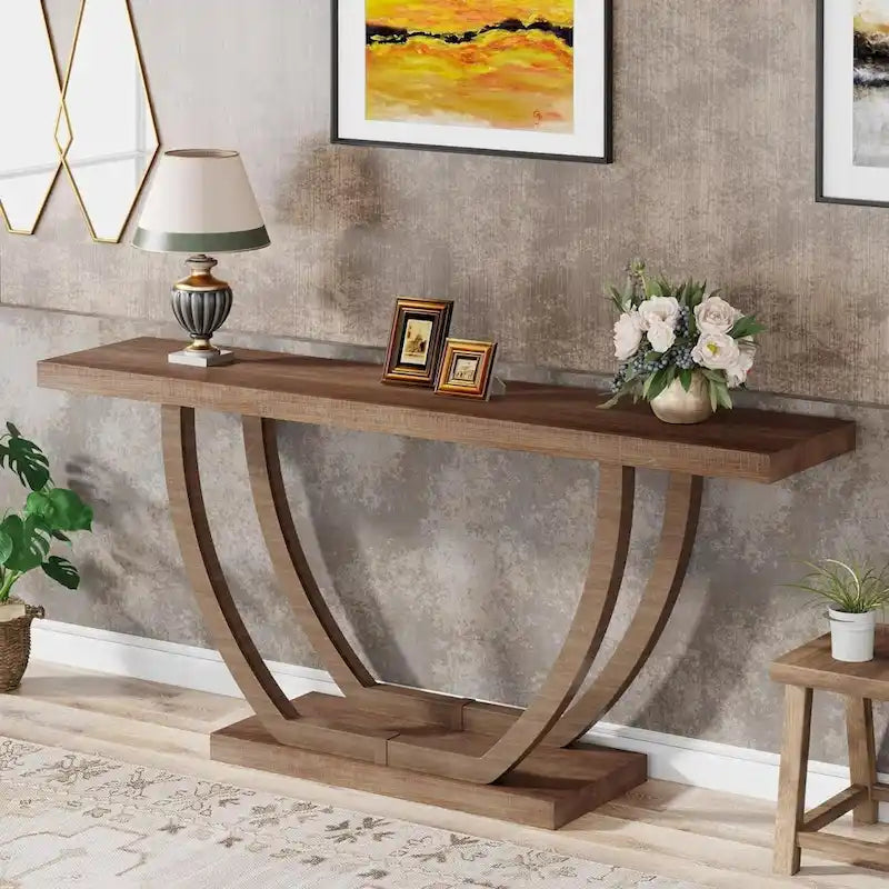 Vintage Brown / Grey Farmhouse Console Table, 63" Narrow Sofa Table for Entryway