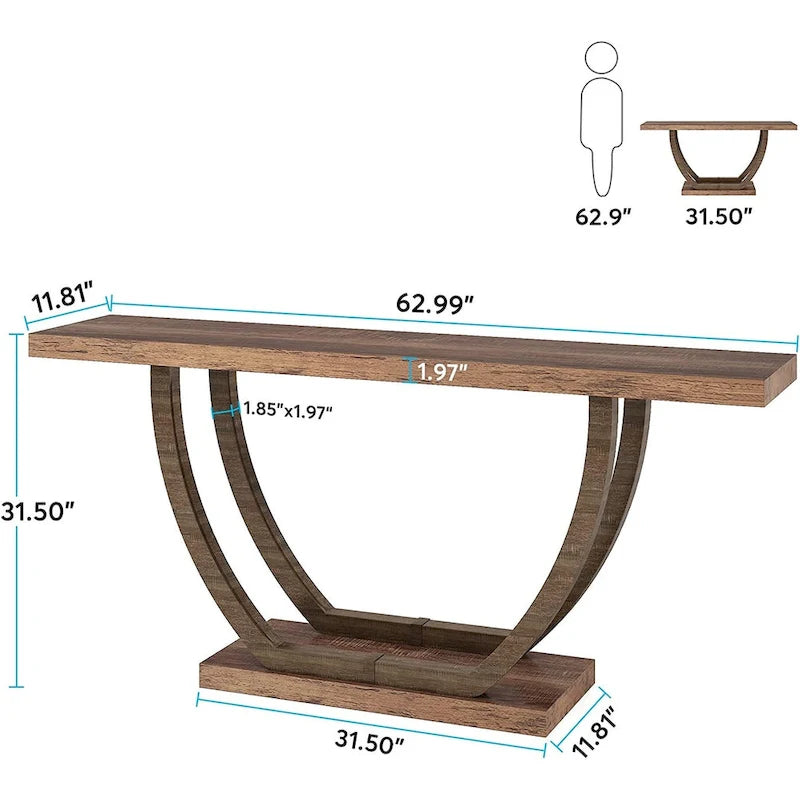 Vintage Brown / Grey Farmhouse Console Table, 63" Narrow Sofa Table for Entryway