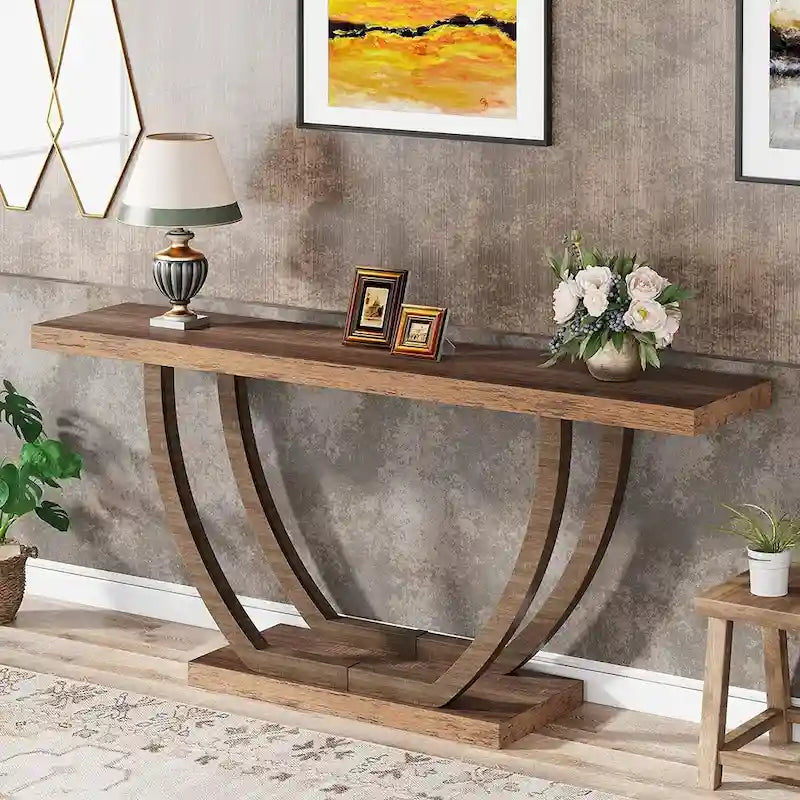 Vintage Brown / Grey Farmhouse Console Table, 63" Narrow Sofa Table for Entryway
