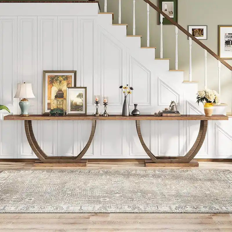 Vintage Brown / Grey Farmhouse Console Table, 63" Narrow Sofa Table for Entryway