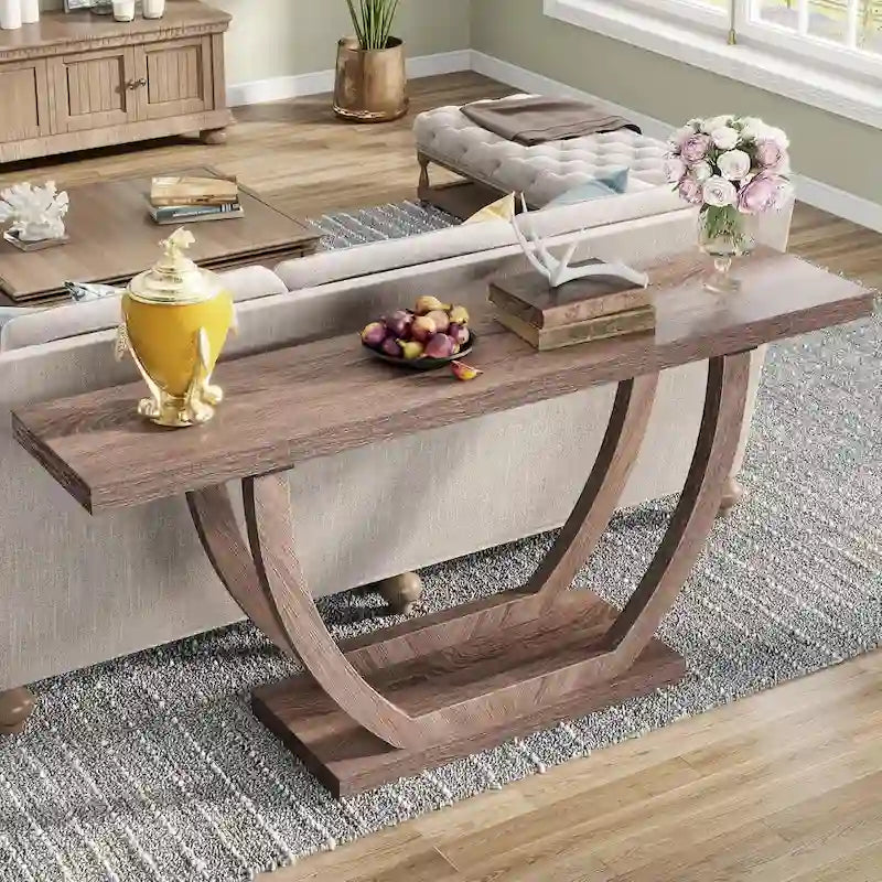 Vintage Brown / Grey Farmhouse Console Table, 63" Narrow Sofa Table for Entryway