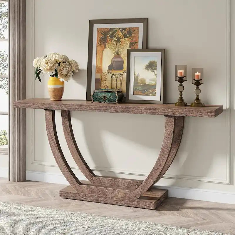 Vintage Brown / Grey Farmhouse Console Table, 63" Narrow Sofa Table for Entryway