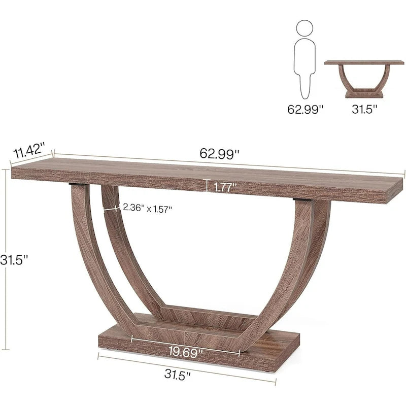Vintage Brown / Grey Farmhouse Console Table, 63" Narrow Sofa Table for Entryway