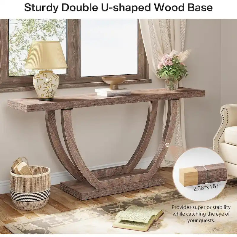 Vintage Brown / Grey Farmhouse Console Table, 63" Narrow Sofa Table for Entryway