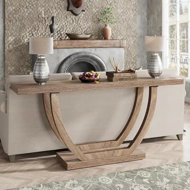 Vintage Brown / Grey Farmhouse Console Table, 63" Narrow Sofa Table for Entryway