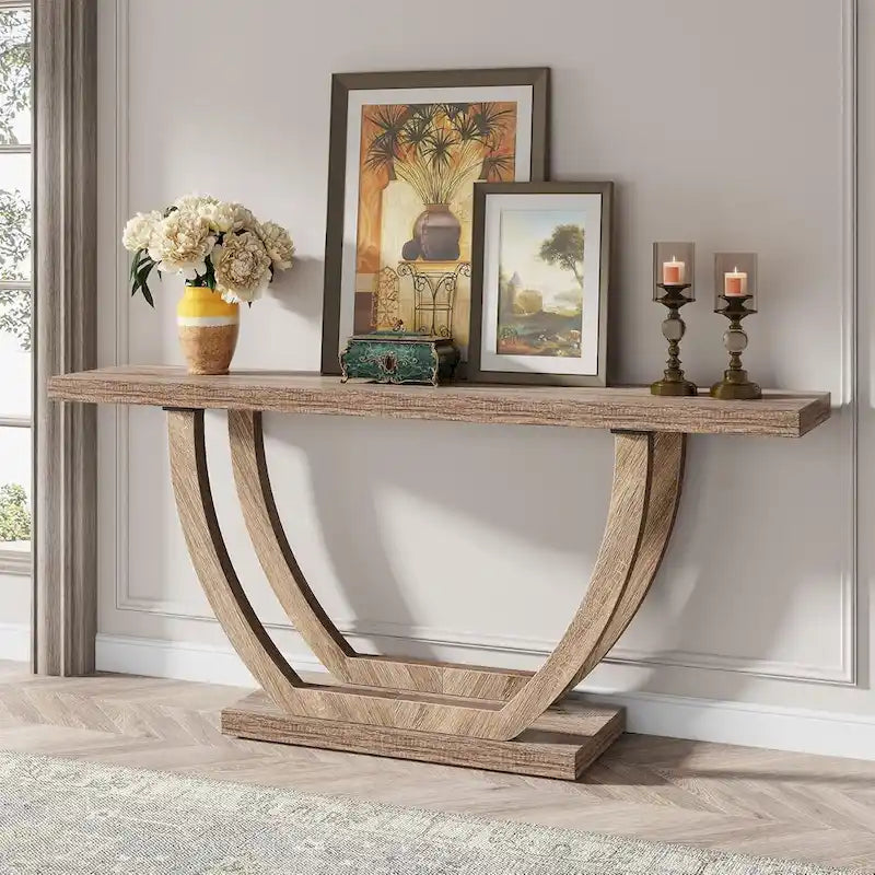 Vintage Brown / Grey Farmhouse Console Table, 63" Narrow Sofa Table for Entryway