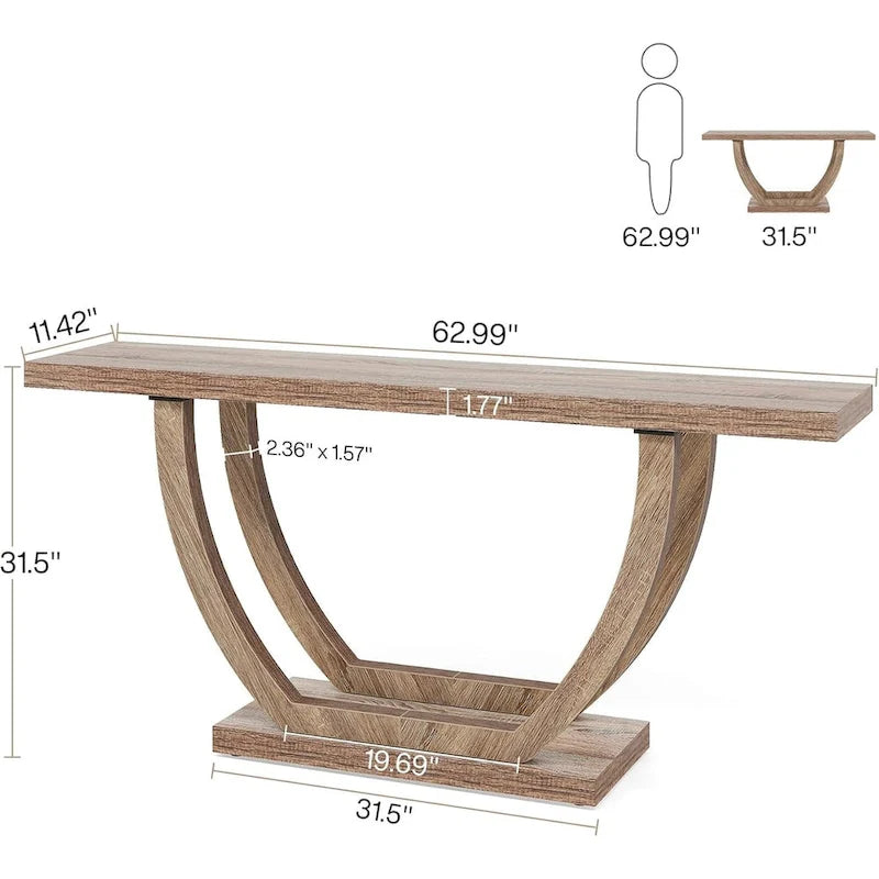 Vintage Brown / Grey Farmhouse Console Table, 63" Narrow Sofa Table for Entryway
