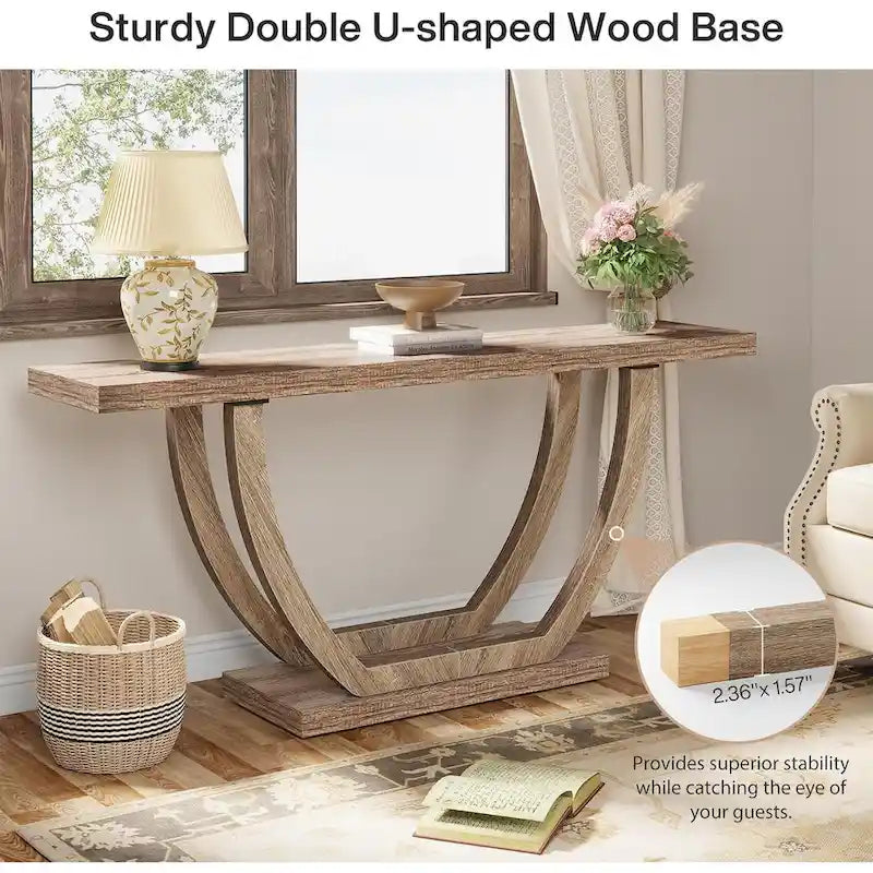 Vintage Brown / Grey Farmhouse Console Table, 63" Narrow Sofa Table for Entryway