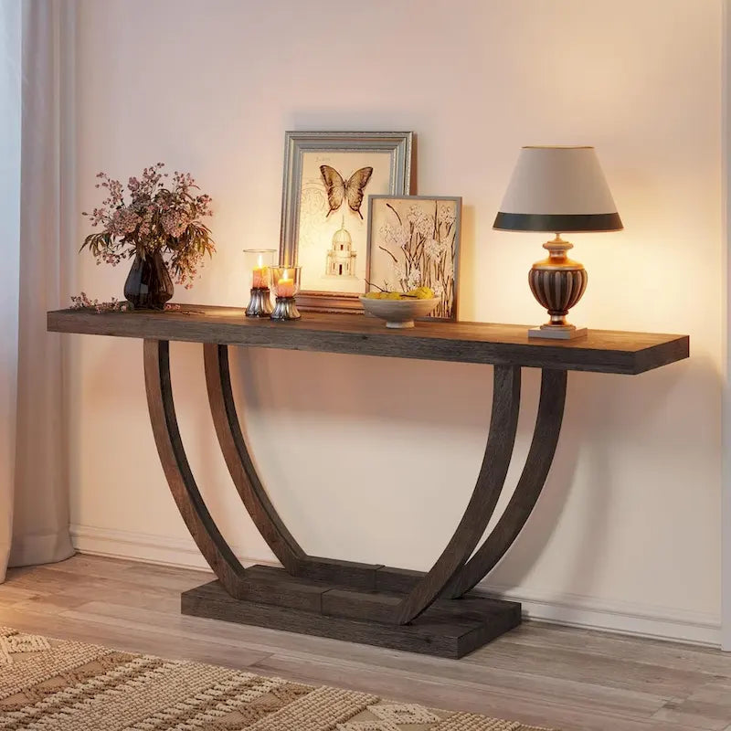 Vintage Brown / Grey Farmhouse Console Table, 63" Narrow Sofa Table for Entryway