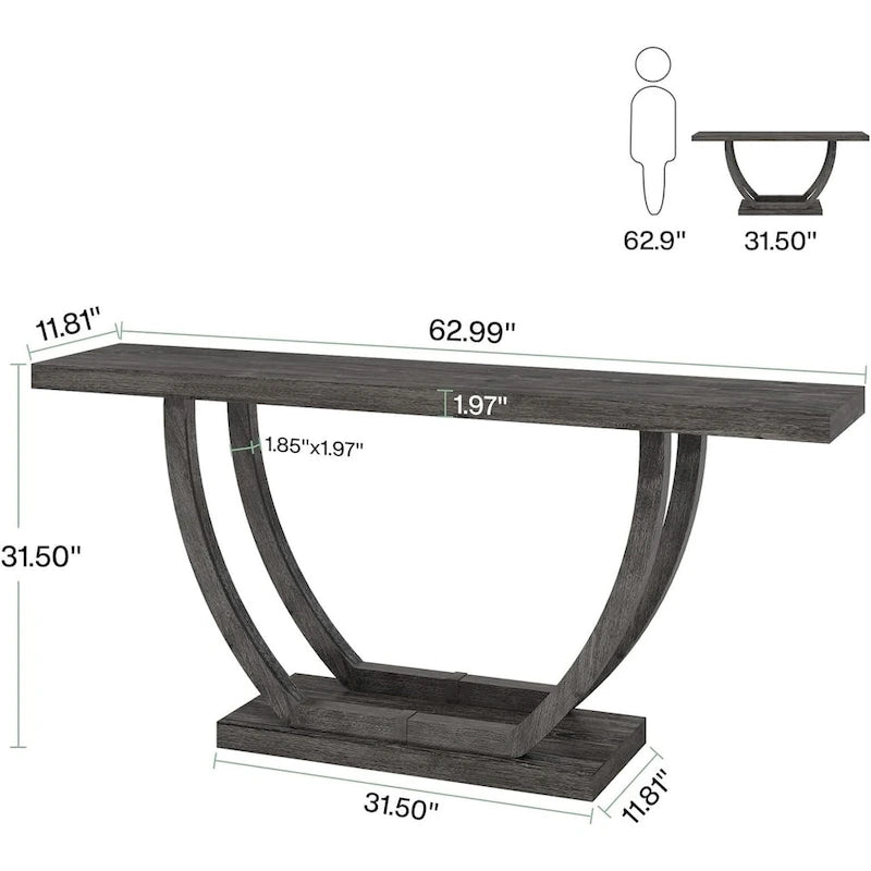 Vintage Brown / Grey Farmhouse Console Table, 63" Narrow Sofa Table for Entryway